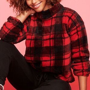 2X Buffalo Check Plaid Sherpa Pullover Mock Neck M